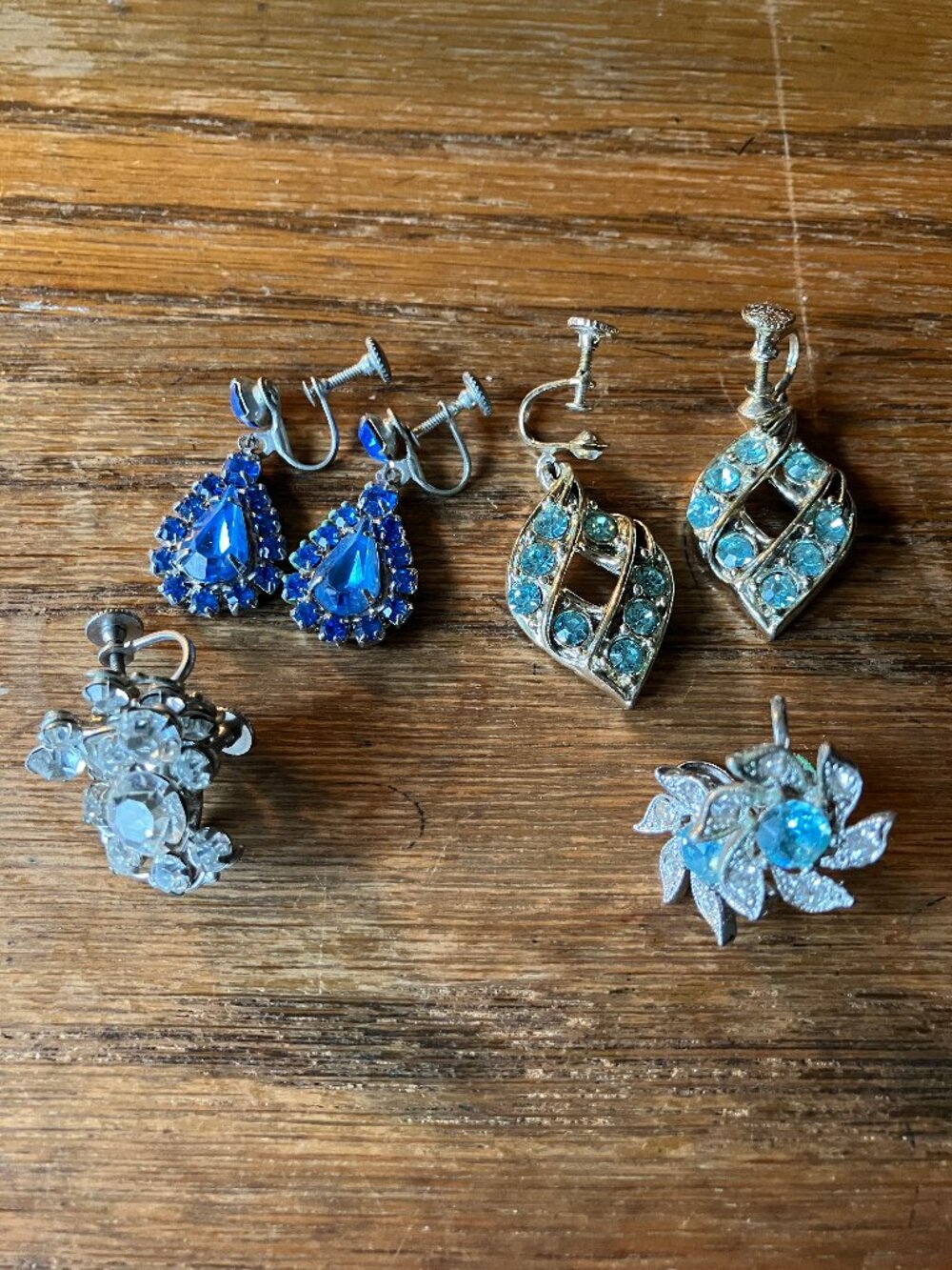 Vintage Screw Back Earrings Dangle Rhinestones Floral Multi Color Lot